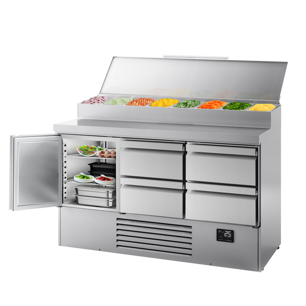 Balcão de preparação de alimentos (GN) - 1,46 x 0,7 m - com 1 porta e 4 gavetas 1/2 e 1/3