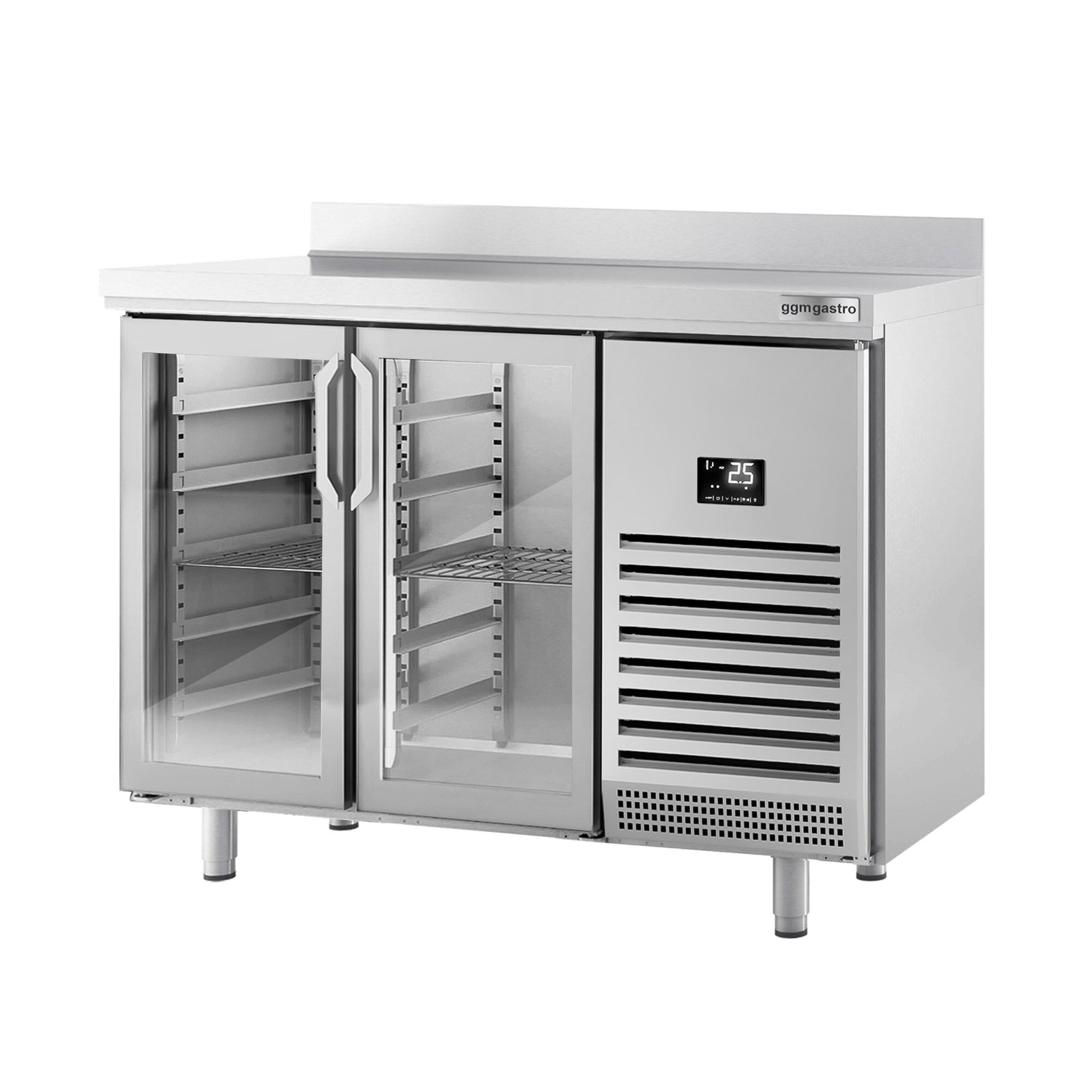 Table réfrigérée Premium PLUS - 1468x700 mm - avec 2 portes vitrées et rebord