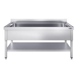 Fregadero para ollas de acero Inox. con estante inferior - 1,2 m - 1 fregadero L 95 x B 50 x T 35 cm