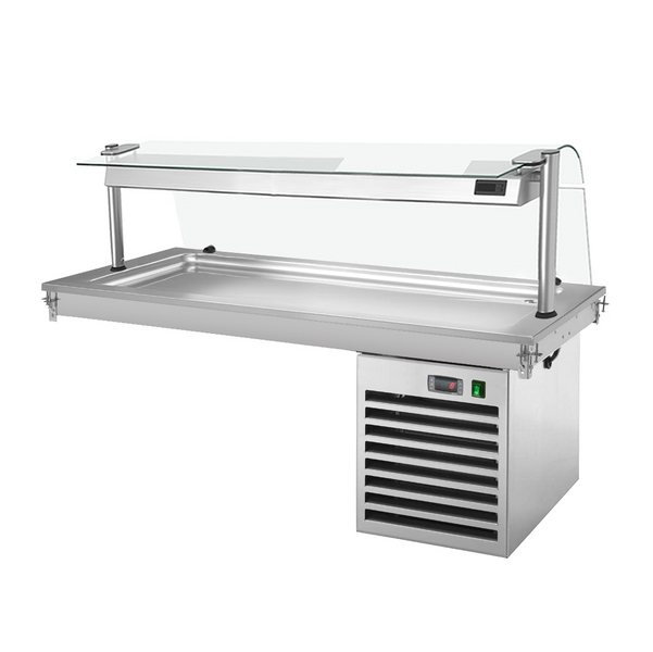Bandeja enfriadora emportable - 1,5m - +2 ~ +8 °C - 4x GN 1/1 - con protección de vidrio