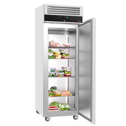 Koelkast RVS ECO - 680mm - 312liter - tot -2°C tot +8°C - met 1 deur - geforceerde koeling, automatische ontdooiing, slot, omkeerbare deur, wielen & legroosters