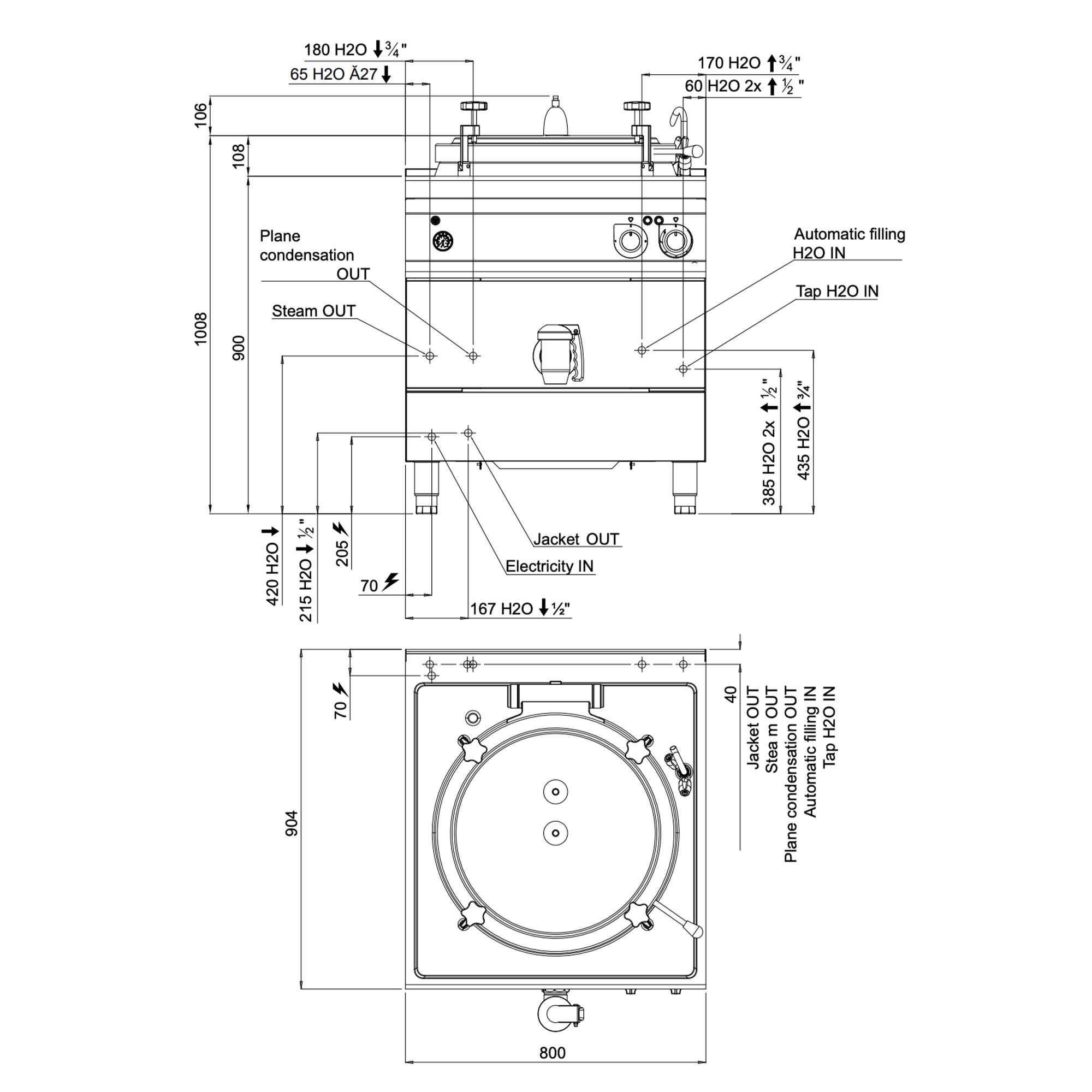 Marmite sous pression électrique - 150L - 18kW - Chauffage indirect - avec arrivée d’eau