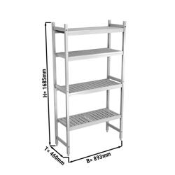 Scaffale in alluminio anodizzato - 893x1685mm - Profondità: 460mm - con 4 ripiani (REGOLABILI) - Portata: 90kg per ripiano