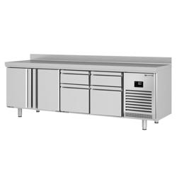 Koelwerkbank PREMIUM PLUS - 2452x600mm - met 2 deuren - met 4 lades - opstand