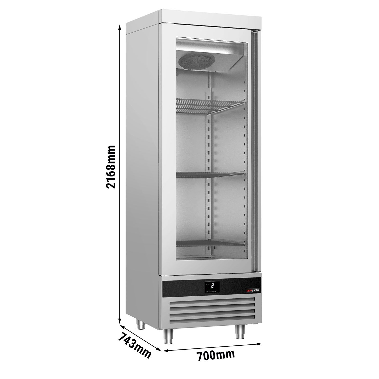 Armoire réfrigérée vitrée positive en acier inoxydable AISI 430 PREMIUM - 600 L - avec 1 porte vitrée & Glissières GN & 4 grilles GN 1/1 - Pré-équipée LED