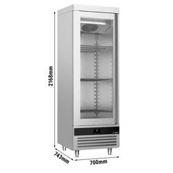 Koelkast RVS PREMIUM - 700mm - 600liter - tot +8°C - met 1 glasdeur - geforceerde koeling & LED‑verlichting