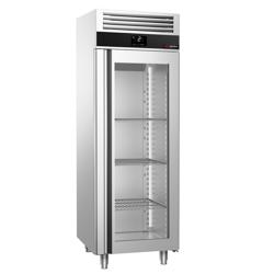 Armadio frigorifero in acciaio inox PREMIUM - 700L - fino a +8°C - con 1 porta in vetro - professionale; ventilato; LED; risparmio energetico