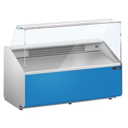 Banco gastronomia professionale - 1568x979mm - 324 L - Vetro dritto - Colore Dunkelgrau - Pannello frontale Hellblau RAL 5015