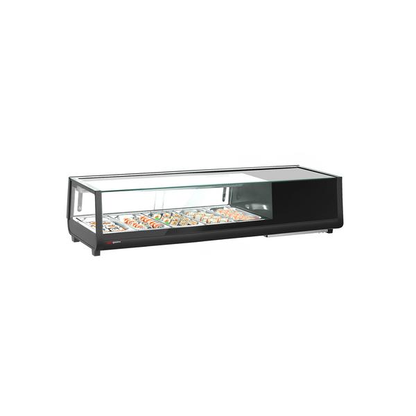 واجهة عرض سوشي مبردة PREMIUM مع إضاءة LED - 1352x420mm - 5x GN 1/3 - أسود