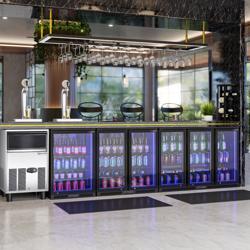 Frigider bar - 1350mm - 320 litri - cu 3 uși din sticlă - exterior și interior negru