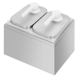 Commercial Condiment Dispenser - 2x 2 litres - with container - Stainless steel 18/8 - Polypropylene containers - adjustable dose - 255x215x325mm - incl. stainless steel frame