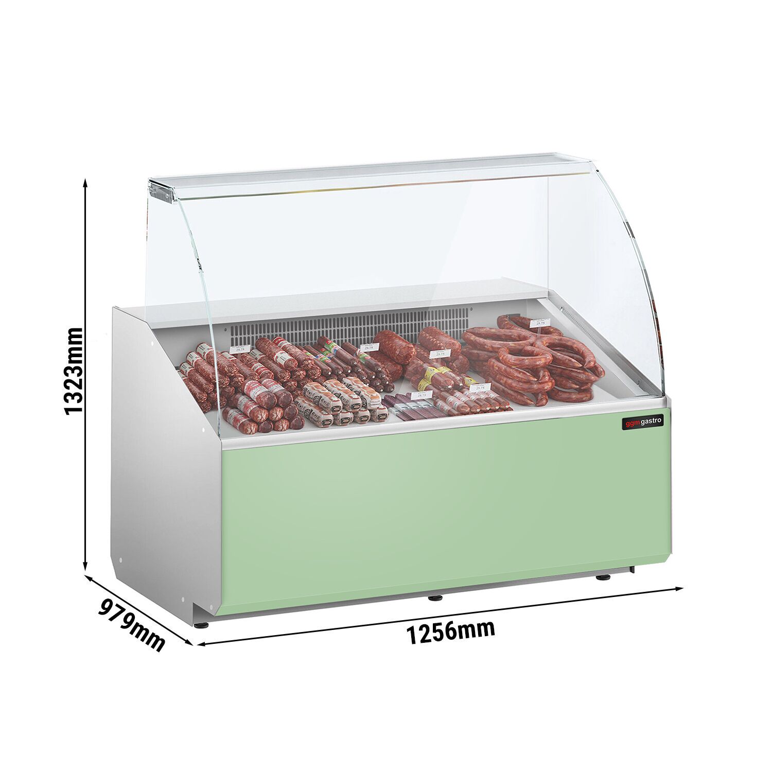 Comptoir vitrine réfrigérée - 1568x979mm - +2/+6°C - 324L - Façade vert clair - 2 portes