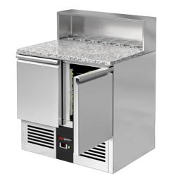 Stół chłodniczy sałatkowy PREMIUM - 903mm - 2 drzwi - z otworem na 5x GN 1/6 - pokrywa ze stali nierdzewnej - do UK