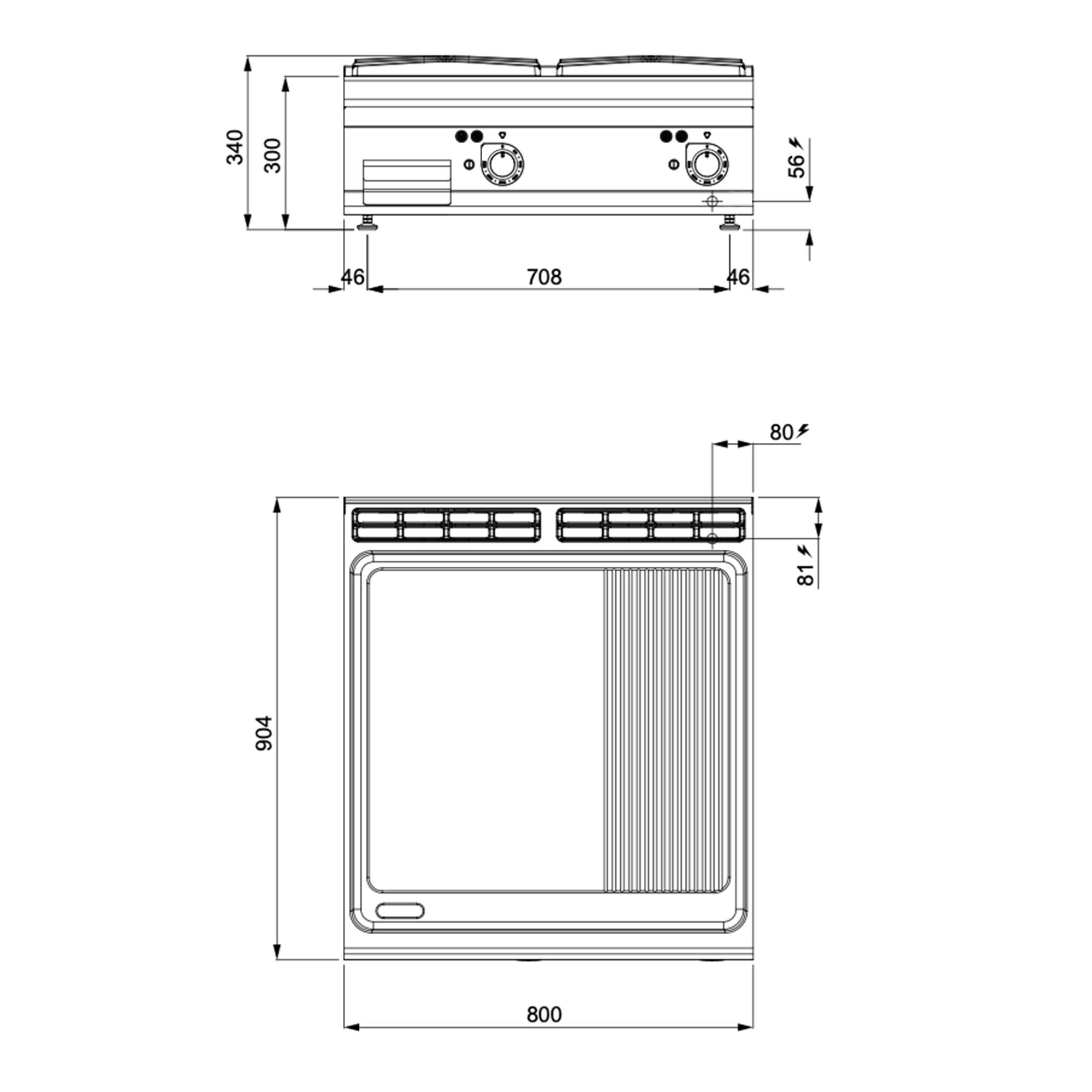 Plaque de cuisson électrique - 13,2 kW - lisse & rainurée