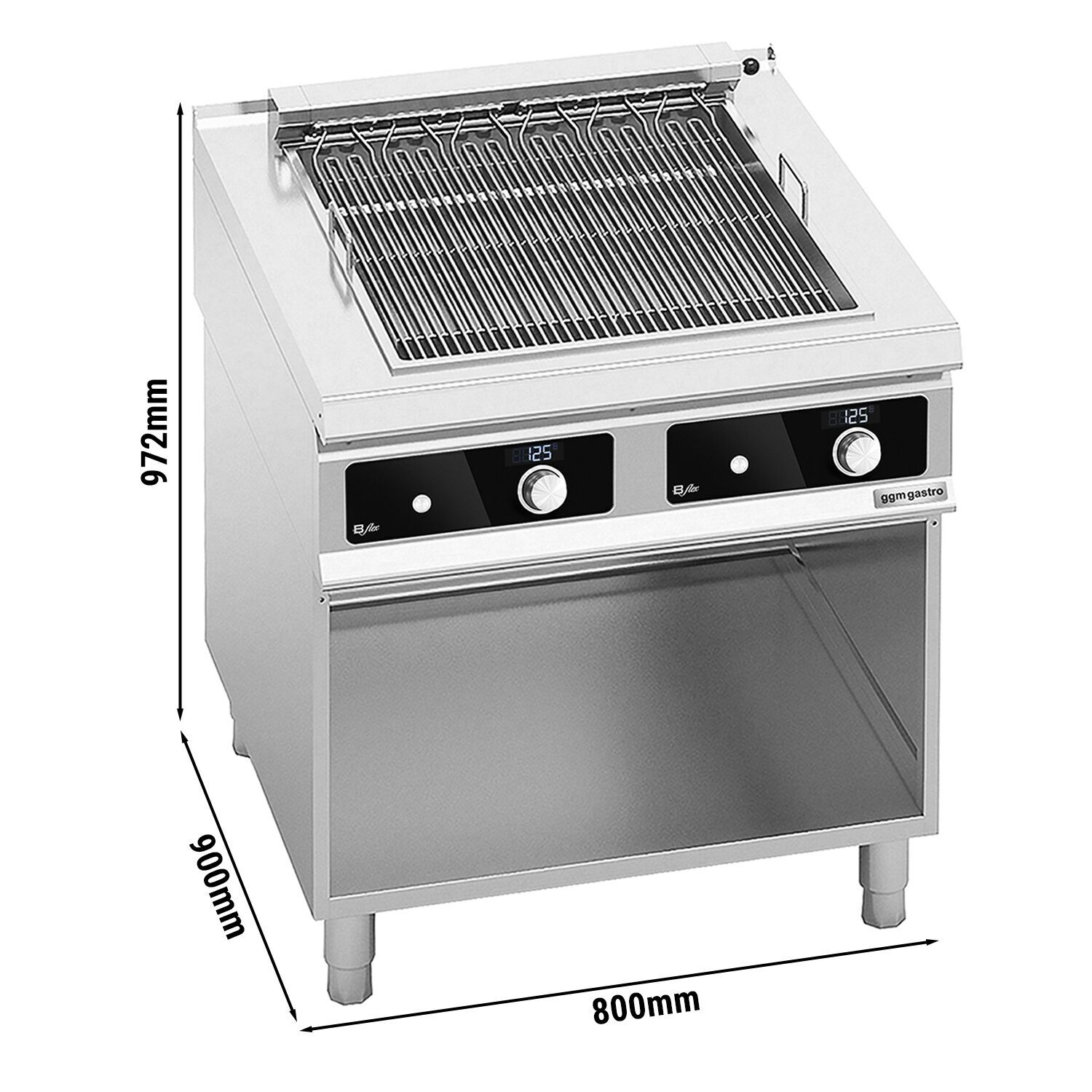 Gril électrique professionnel Paolo 900 - 10,8kW - sur pied - P900mm - commande numérique Bflex - Façade Scotch-Brite satinée