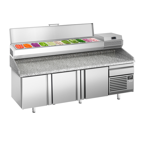 Pizza Hazırlık Tezgahı Premium PLUS - 2305x800mm -3 Kapılı  - Soğutmalı vitrin dahil -11x GN 1/4