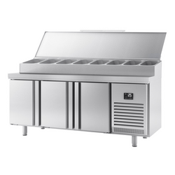 میز یخچالی آماده سازی - 1960*600 میلی متر - سه 11xGN 1/4  درب - ویترین پیوست استیل