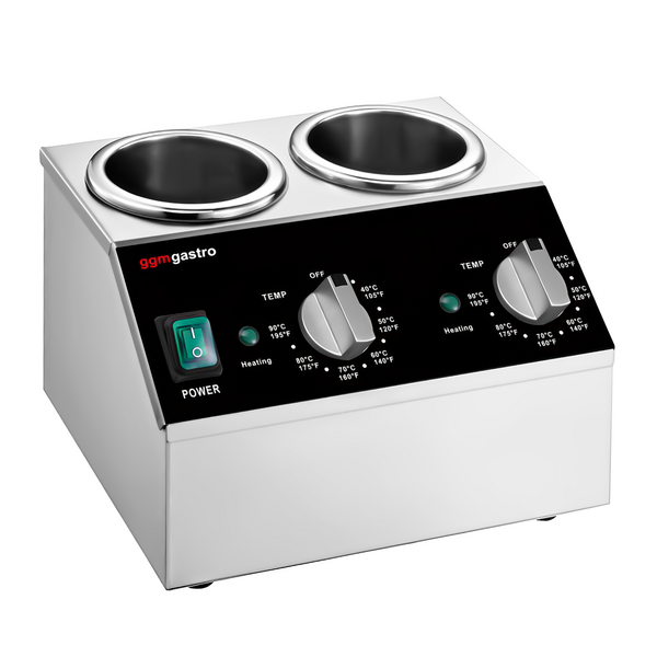 Distribuidor de molhos em aço inoxidável - para 2 garrafas squeeze - aquecível