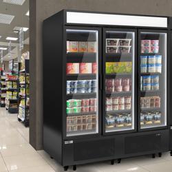Commercial multideck display freezer - 1600mm - 891L - with 3 hinged glass doors & 15 shelves - Black