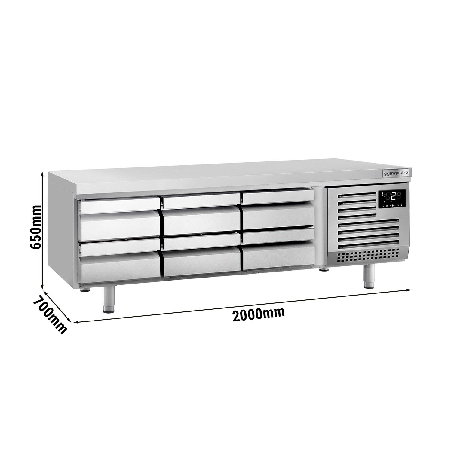 Soubassement réfrigéré PREMIUM PLUS - 2000 mm - 310 litres - 6 tiroirs