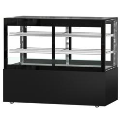 Vetrina pasticceria refrigerata MADRID - Self service - 530l - 1500mm - Doppio vetro - con 2 ripiani - LED interni; porte posteriori scorrevoli; incl. tenda notte; 4 lati vetro - Nero opaco