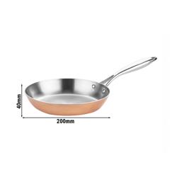 Padella - fondo spesso - 1 manico - Acciaio inox all'interno, rame all'esterno - fondo a 3 strati (acc.-allum.-rame) - Ø 200mm - Altezza: 40mm