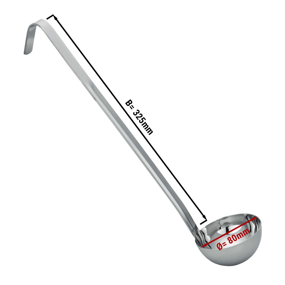 (4 pcs) Louche à sauce - Ø 75mm - 0,09L - Longueur : 325mm - Acier inoxydable