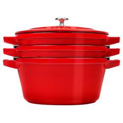 STAUB | STACKABLE SET - conjunto de caçarolas - 3 pcs - Ø 240mm - ferro fundido - vermelho cereja