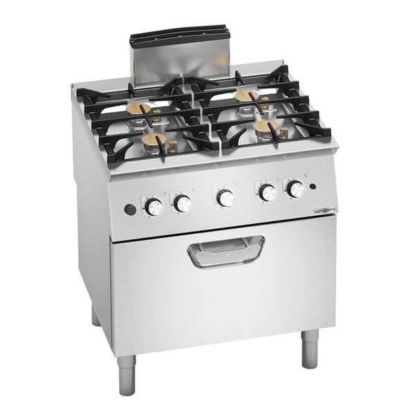Cucina a gas professionale - Paolo 700 - 800x730x1050mm - 31,8 kW - 4 fuochi - incl. forno a gas - statico - 7,8 kW