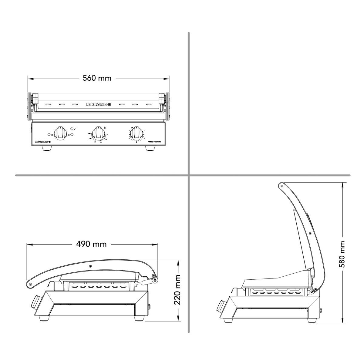 ROBAND | Presse à Panini / Gril de contact – 3,1 kW – plaque supérieure rainurée & plaque inférieure lisse – Surface de cuisson : 500 × 275 mm
