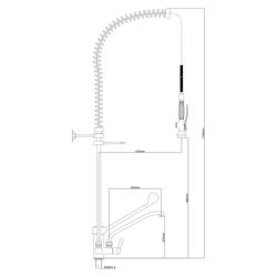 Gruppo doccia prelavaggio monoforo 3000 - con miscelatore monoforo e monocomando, bocca girevole 360°, doccia a molla & staffa a parete - 1150mm