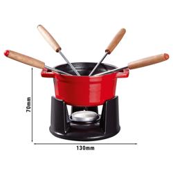 STAUB | Mini Cast Iron Fondue Set – Ø 10 cm - Cherry Red - 4 Forks, Warmer