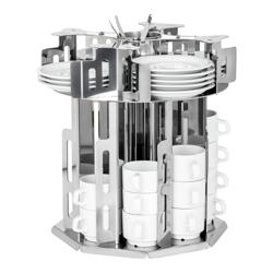 Rotating Saucer & Side Plate Dispenser – Silver - 56-piece capacity - Ø80/Ø150 mm saucers/plates