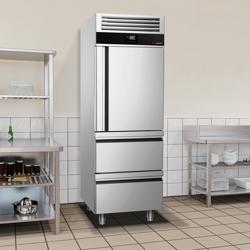 Horeca vrieskast rvs PREMIUM - GN 2/1 - 700L - 1 glazen deur & 2 laden