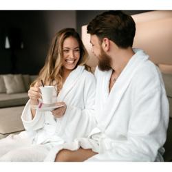 (12 pcs) Peignoir à col châle - Microfibre/coton - Blanc - Taille : XXL