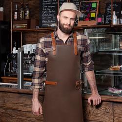(6 pieces) KARLOWSKY | Professional Leather Bib Apron X‑Style Cross‑Back – Mocha - 600×820 mm