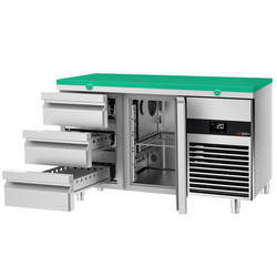 Koelwerkbank PREMIUM - 1400x700mm - met 1 deur & 3 laden - incl. snijplank groen