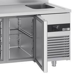 Koelwerkbank PREMIUM - 1900x700mm - met 3 deuren, 1 spoelbakk rechts & achterwand