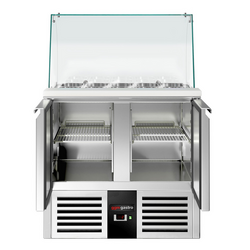 Saladette PREMIUM - 900mm - 2 deuren - met hoge glazen opzetstuk voor 2x GN 1/1 & 3x GN 1/6