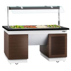 Refrigerated Buffet Display DUBLIN - 1600mm - with Refrigerated Well + Flat Glass Sneeze Guard - on Castors - for 4x GN 1/1