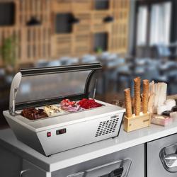 Tisch-Eisvitrine - 805mm - für 4x 5L Eisbehälter - gewölbter Deckel