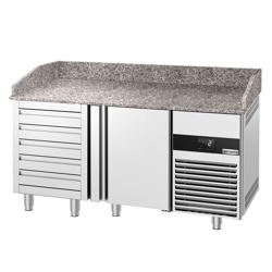 Banco pizza refrigerato PREMIUM - 1550x800mm - con 3 porte & 3 cassetti - piano in granito