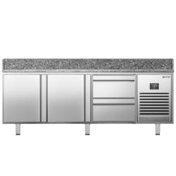 Mesa pizzera refrigerada PREMIUM PLUS - 1980x700mm - encimera de granito - con 2 puertas ciegas y 2 cajones