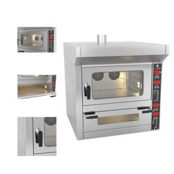 Horno de convección para panadería - Electrónico - 4x 600x400mm & Horno de pizza - 7x Ø25cm - Acero inoxidable - con humidificador - con ventiladores reversibles y resistencias de techo y suelo independientes - incl. conexión de agua 3/4"