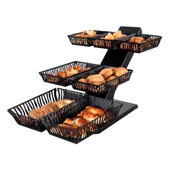 7-Basket Tiered Bread Display Stand – Black - Powder-Coated Stainless Steel