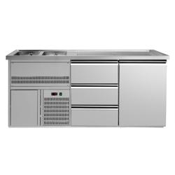 Barowy stół chłodniczy Premium PLUS - 1950x700 mm - 1 drzwi & 3 szuflady