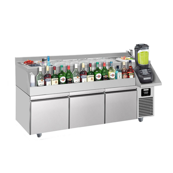 Bár/italhűtőasztal - 1,6 x 0,6 m - 235 liter - 3 fiókkal 1/1 és polcokkal