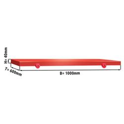 لوح تقطيع لطاولة عمل - 1000x600mm - السماكة: 40mm - متوافق مع HACCP - بولي إيثيلين PE 500 - أحمر - قاعدة مانعة للانزلاق - آمن لغسالة الصحون