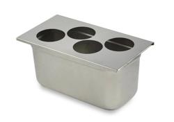 Portabottiglie - Rettangolare - Acciaio inox - GN 1/3 - 4 fori Ø80mm - per bottiglie dosatrici 710ml