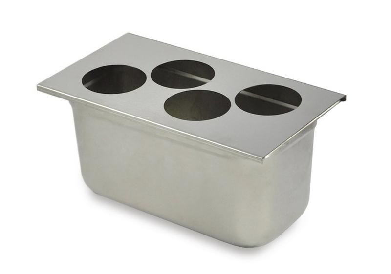 Portabottiglie - Rettangolare - Acciaio inox - GN 1/3 - 4 fori Ø80mm - per bottiglie dosatrici 710ml
